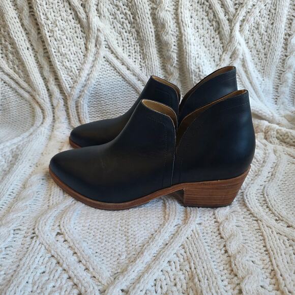 Nisolo Black Leather Ankle Booties with Tan Heel - Picture 6 of 9